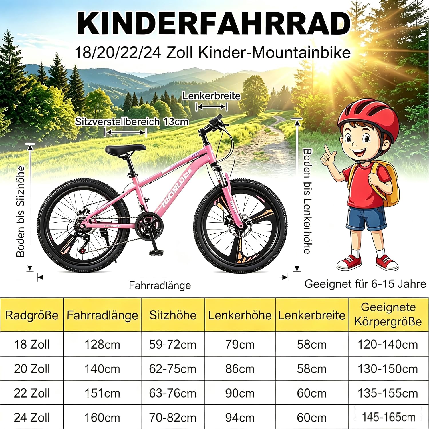 Kinderfahrrad Mountainbike für Jungen Mädchen 6-15 Jahre