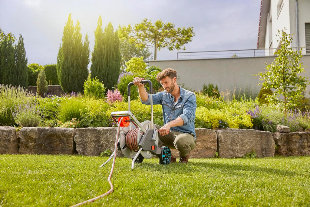 Gardena CleverRoll M Easy Metall Set: Schlauchwagen mit 60 m Kapazität, sehr standfest, stabile Schlauchführung, inkl. 25m Schlauch (18547-20)