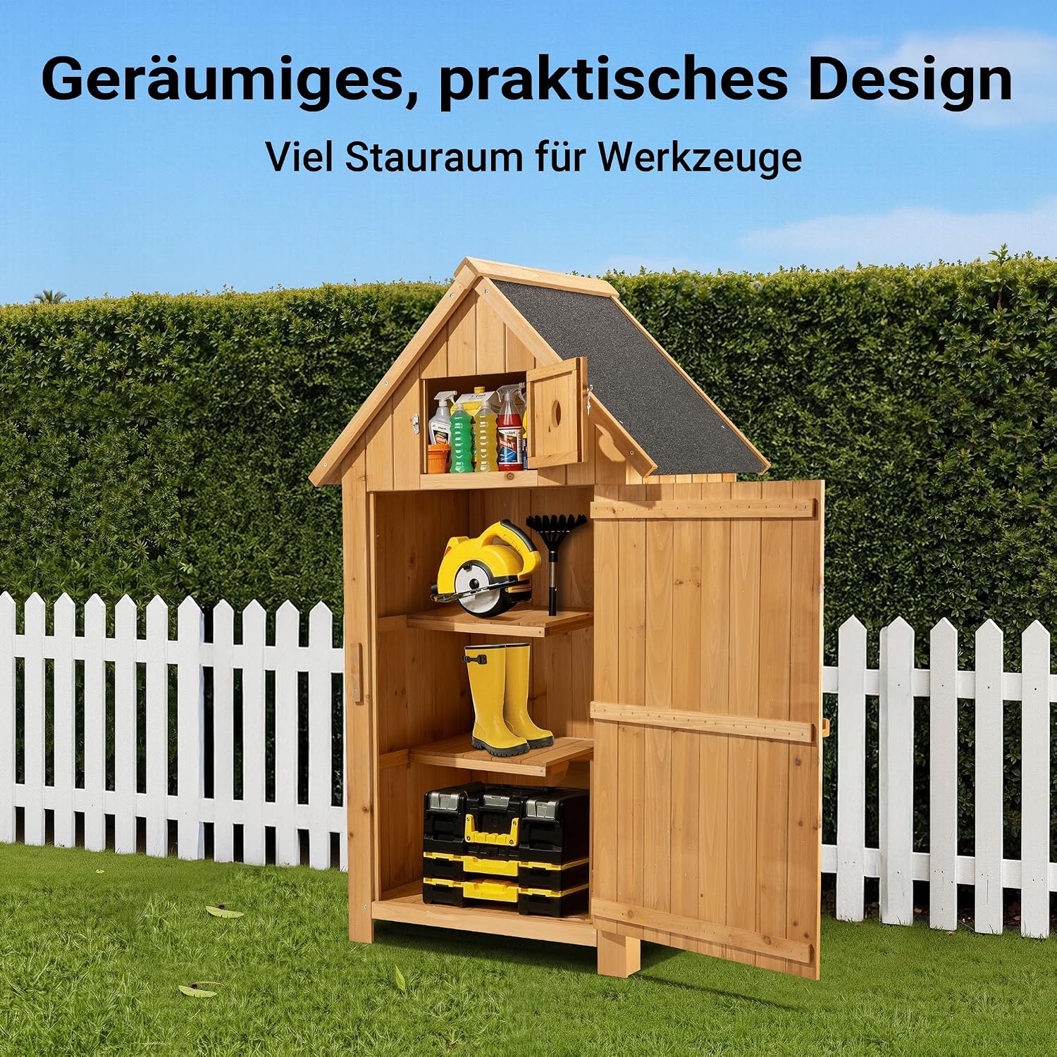 Wiltec Gartenhaus schmal aus Fichtenholz mit Bitumendach 770x540x1370mm für Garten, Terrasse & Balkon Gerätehaus Geräteschuppen Holzhaus Werkzeugschrank