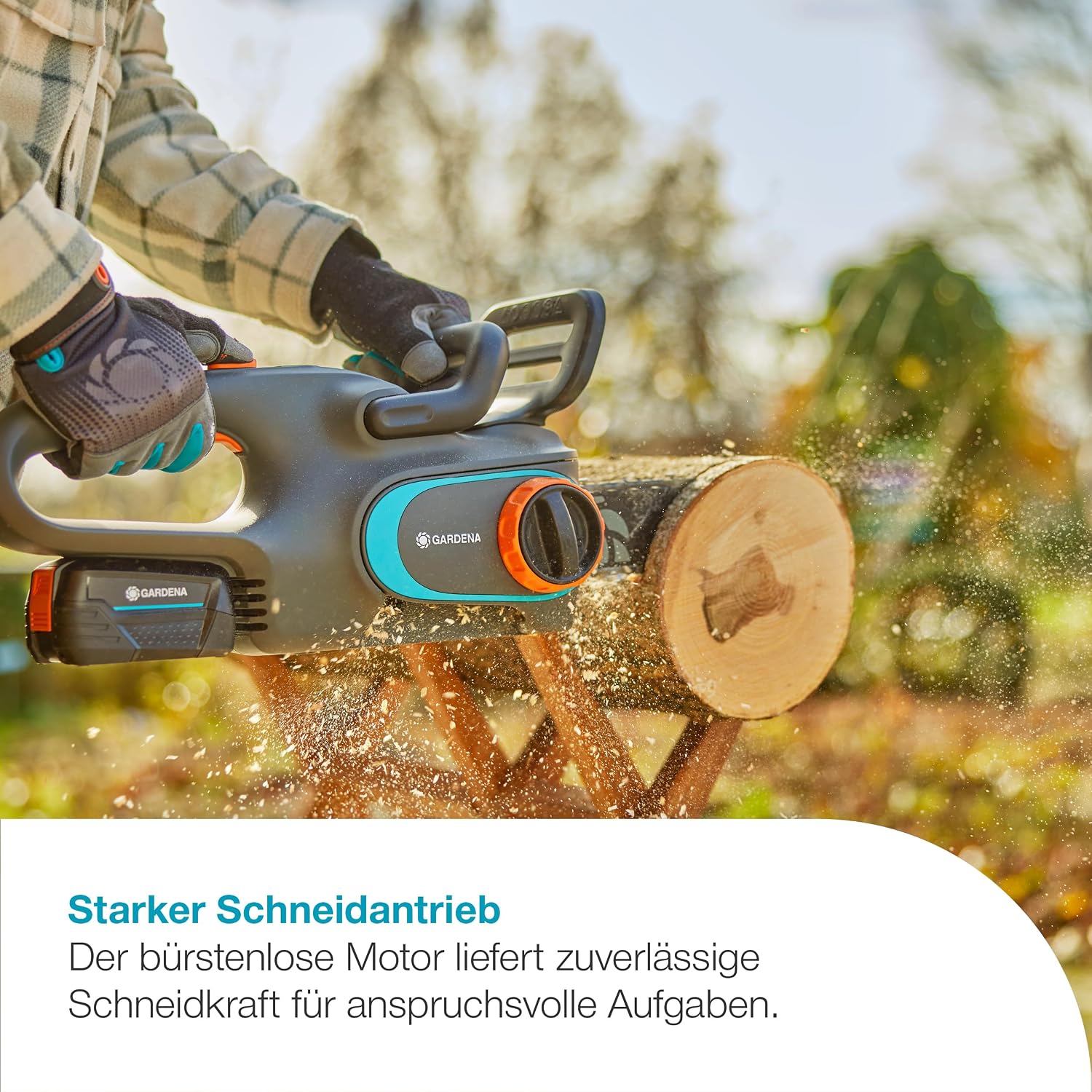 Gardena Akku-Kettensäge PowerSaw 250/18V P4A Ready-To-Use Set: Oregon Kette, Ergonomisch, Geräuscharm, Kettenbremse, Kabellos (14790-20)