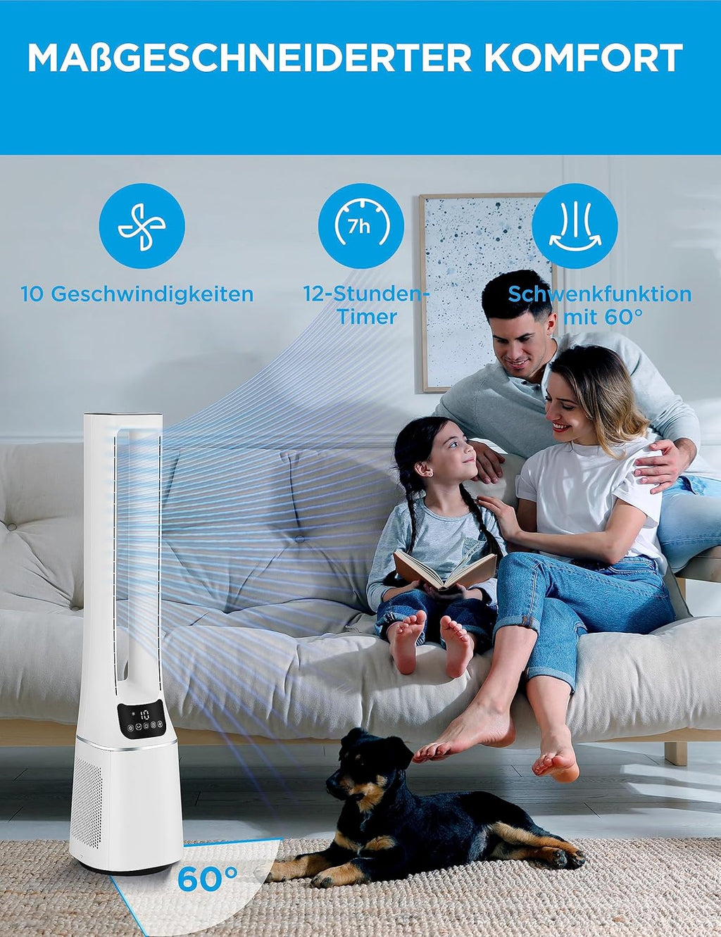Midea MFP-120 (WH) 2 in 1 Turmventilator Leise 38dB Luftreiniger CADR 120 für 47.6 ㎡ LED Display Fernbedienung Oszillation 12H Timer Weiß | CADR 120, 47,6qm, 38dB Leise, LED Display, Fernbedienung, Oszillation, 12H Timer