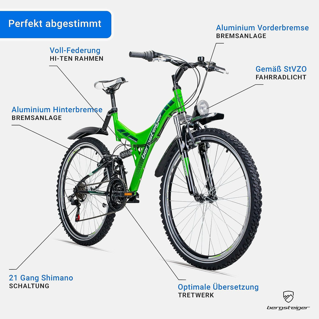 Bergsteiger Memphis 26 Zoll Mountainbike Herren Fully MTB 21 Gang