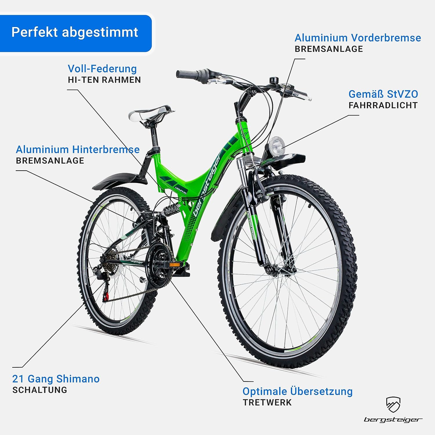 Bergsteiger Memphis 26 Zoll Mountainbike Herren Fully MTB 21 Gang