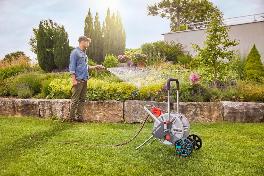 Gardena CleverRoll M Easy Metall Set: Schlauchwagen mit 60 m Kapazität, sehr standfest, stabile Schlauchführung, inkl. 25m Schlauch (18547-20)