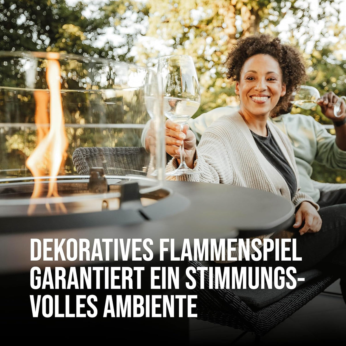 Enders® NOVA Table M Gas-Terrassenfeuer, kompakte Gas-Feuerstelle für Terrasse und Balkon, stimmungsvolles Flammenbild, Ambiente-Beleuchtung, Glaszylinder, Reflektor, #5900