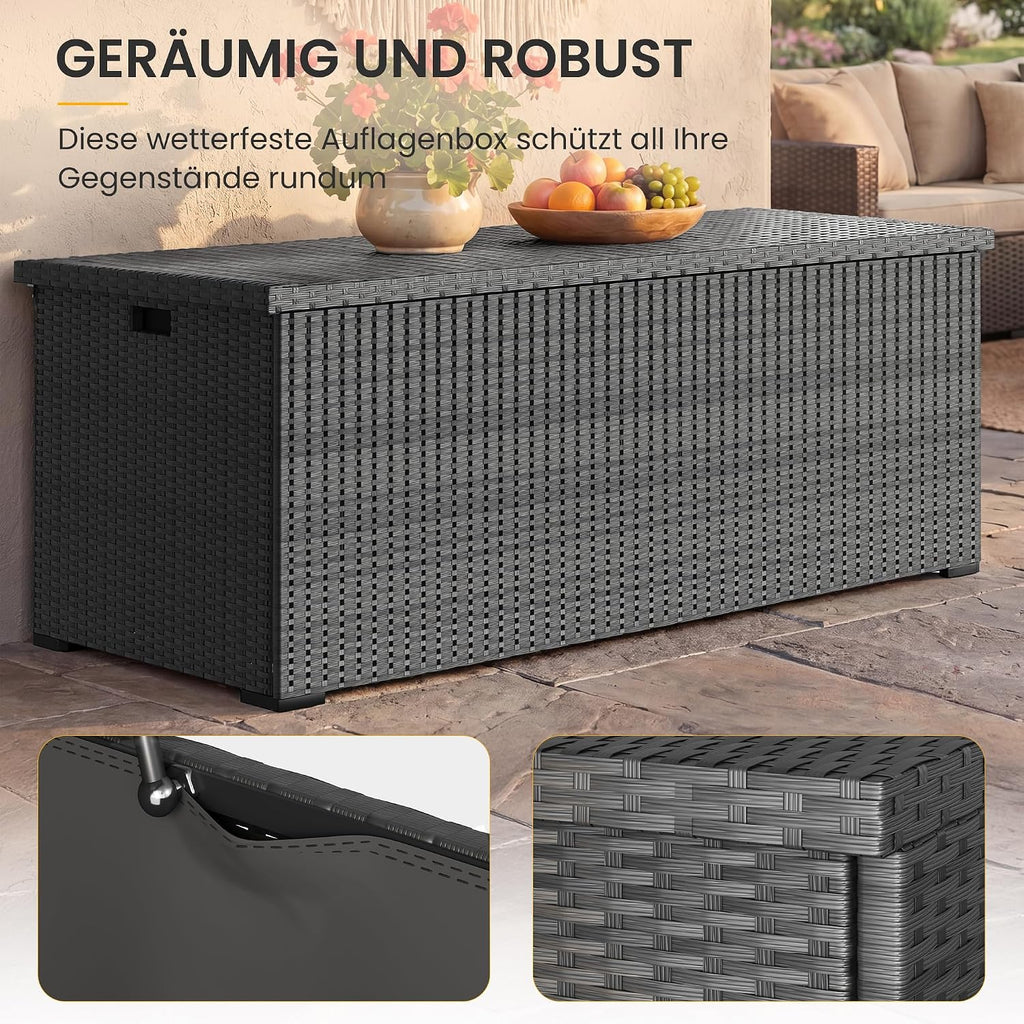 UDPATIO Gartenbox Wasserdicht 870L, Aufbewahrungsbox Garten XXXL, Auflagenbox Wetterfest, Kissenbox Outdoor mit Deckel, Gasdruckfedern, ideal für Garten, Terrasse & Balkon | Grau