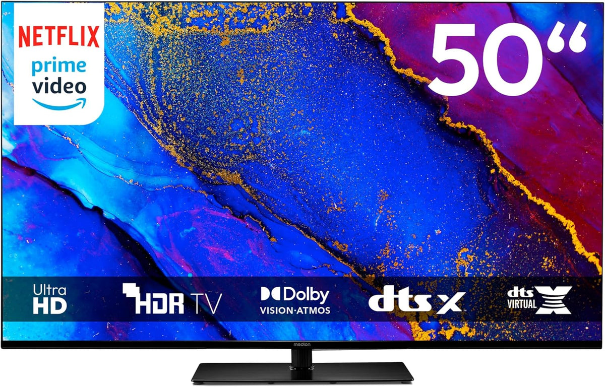 MEDION 125,7 cm (50 Zoll) Fernseher (Smart TV, 4K, Dolby Vision HDR, Prime Video, Disney+, Dolby Atmos, DTS X, kompatibel mit Google TV, PVR, Bluetooth, MD 850400)