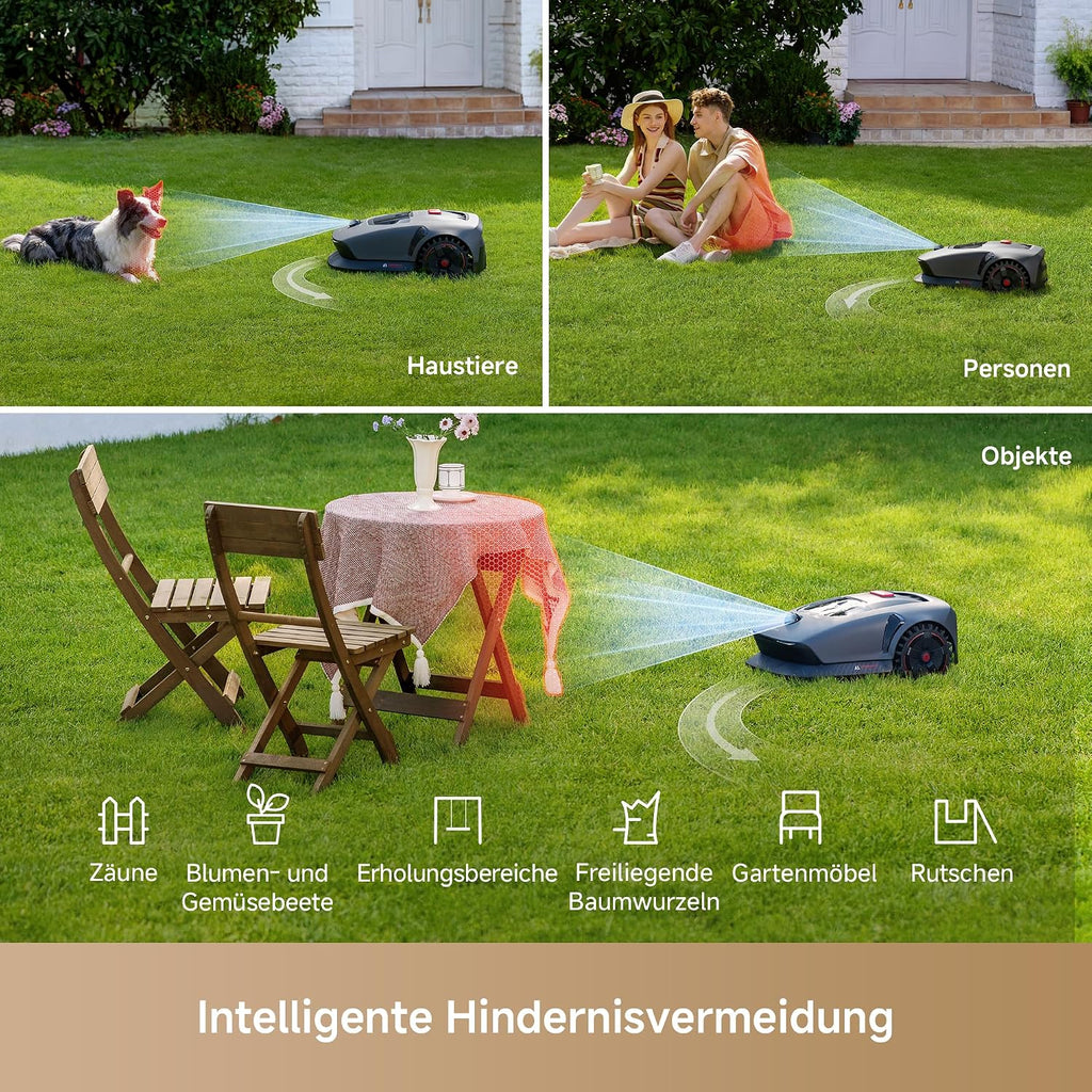 MOVA 1000, Mähroboter 360° 3D LiDAR kabellose Einrichtung & genaue Kartierung bis 1000 m², Mähroboter ohne Begrenzungskabel, Smarte Hindernisvermeidung, Verbesserte Geländeräder, U-förmiges Schneiden