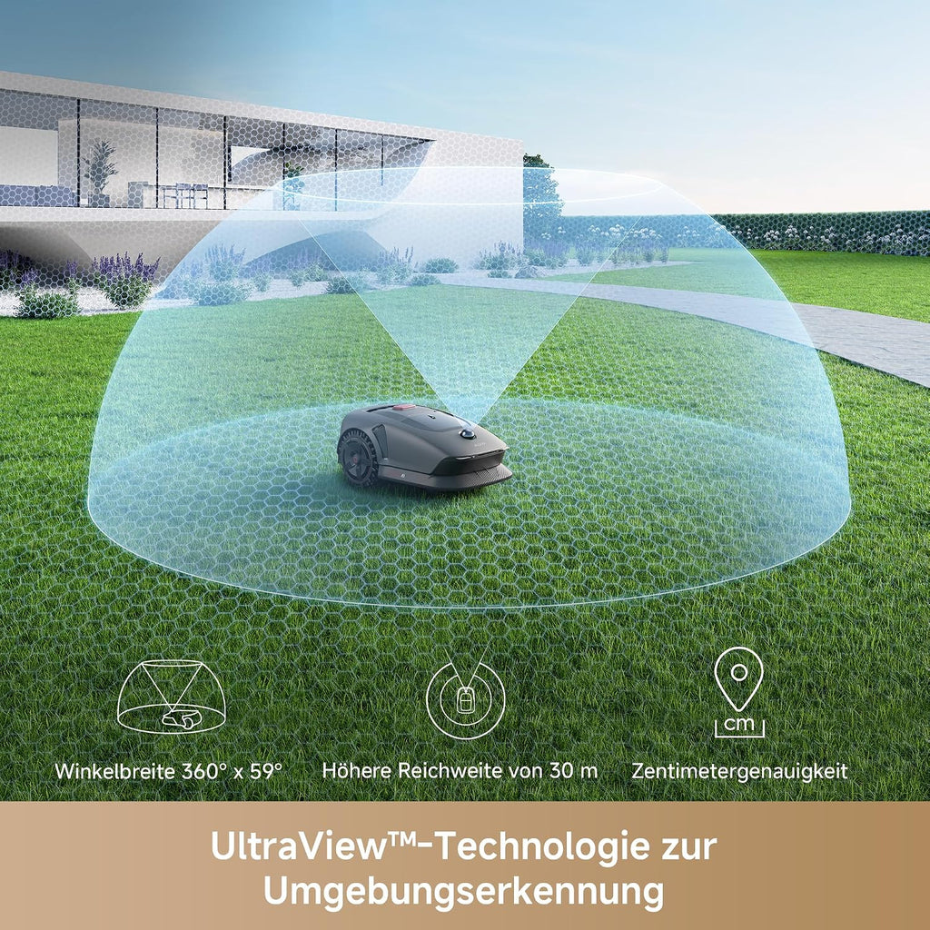 MOVA 1000, Mähroboter 360° 3D LiDAR kabellose Einrichtung & genaue Kartierung bis 1000 m², Mähroboter ohne Begrenzungskabel, Smarte Hindernisvermeidung, Verbesserte Geländeräder, U-förmiges Schneiden