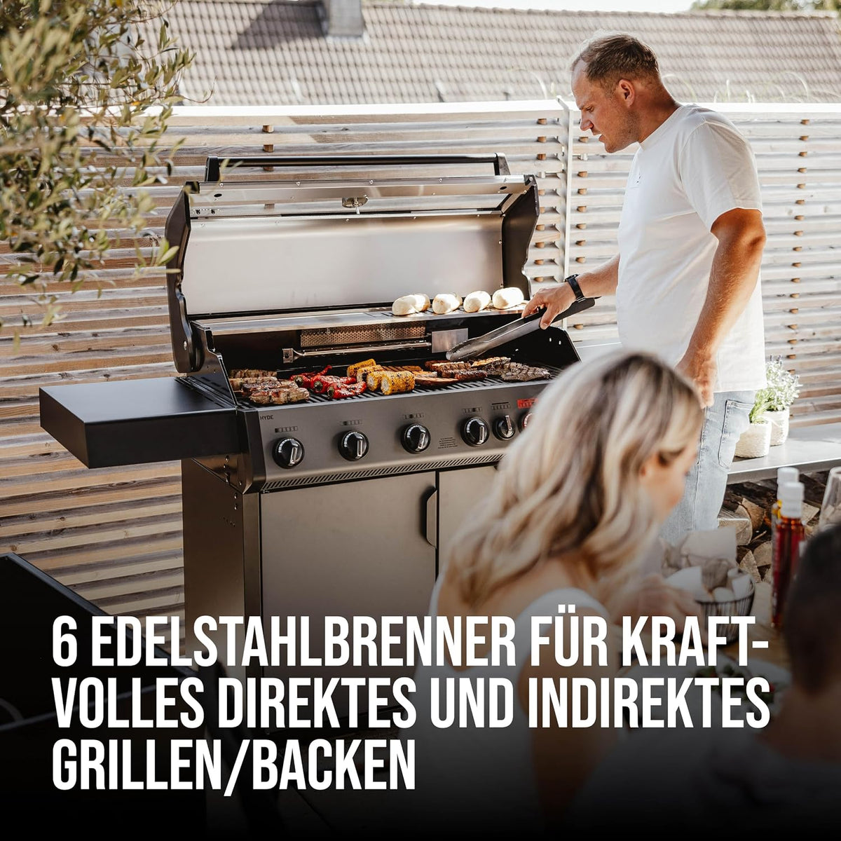Enders® Gasgrill HYDE 6 SIKR Turbo, 6 Brenner aus Edelstahl für kraftvolles direktes und indirektes Grillen, 800 °C TURBO ZONE™, SWITCH GRID™, Infarot-Backburner und Seitenkocher, #8044