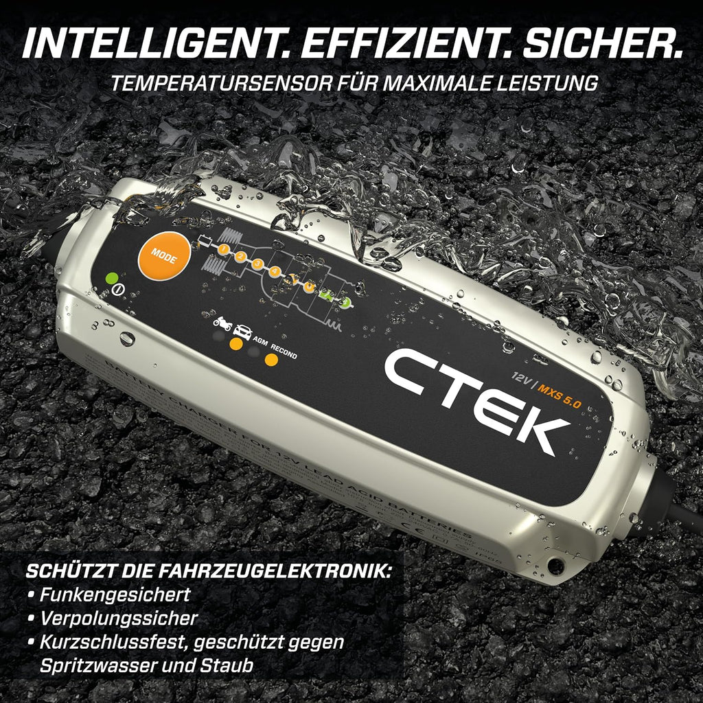 CTEK MXS 5.0 Battery Charger with Automatic Temperature Compensation, 12 V, 5.0 Amp (EU Plug)