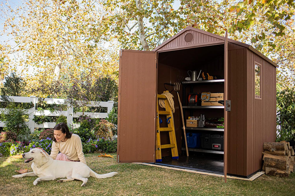 Keter Gerätehaus Darwin 6x6, Braun, Außenmaße 190x183x221cm, wartungsfrei, wetterfest, wasserdicht, mit Unterboden