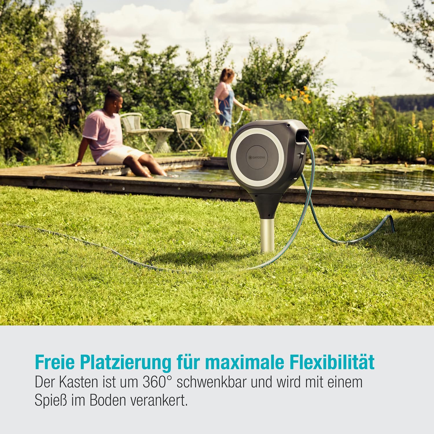 Gardena Garten - und Terrassen-Schlauchbox RollUp M: Wetterfeste Box mit RollUp-Technologie und 20 m Schlauch, Bewässerung von mittelgroßen Gärten mit Terrasse, automatisches Aufrollen (18615-20)