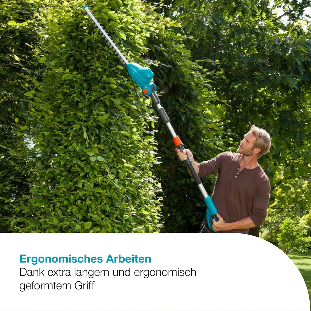 Gardena Teleskop-Heckenschere THS 500/48: Heckenschere mit 500 W, 3,5 m Reichweite, abwinkelbarer Kopf und Teleskopstiel, 48 cm Messerlänge, ergonomischer Griff und Anschlagschutz, (8883-20)