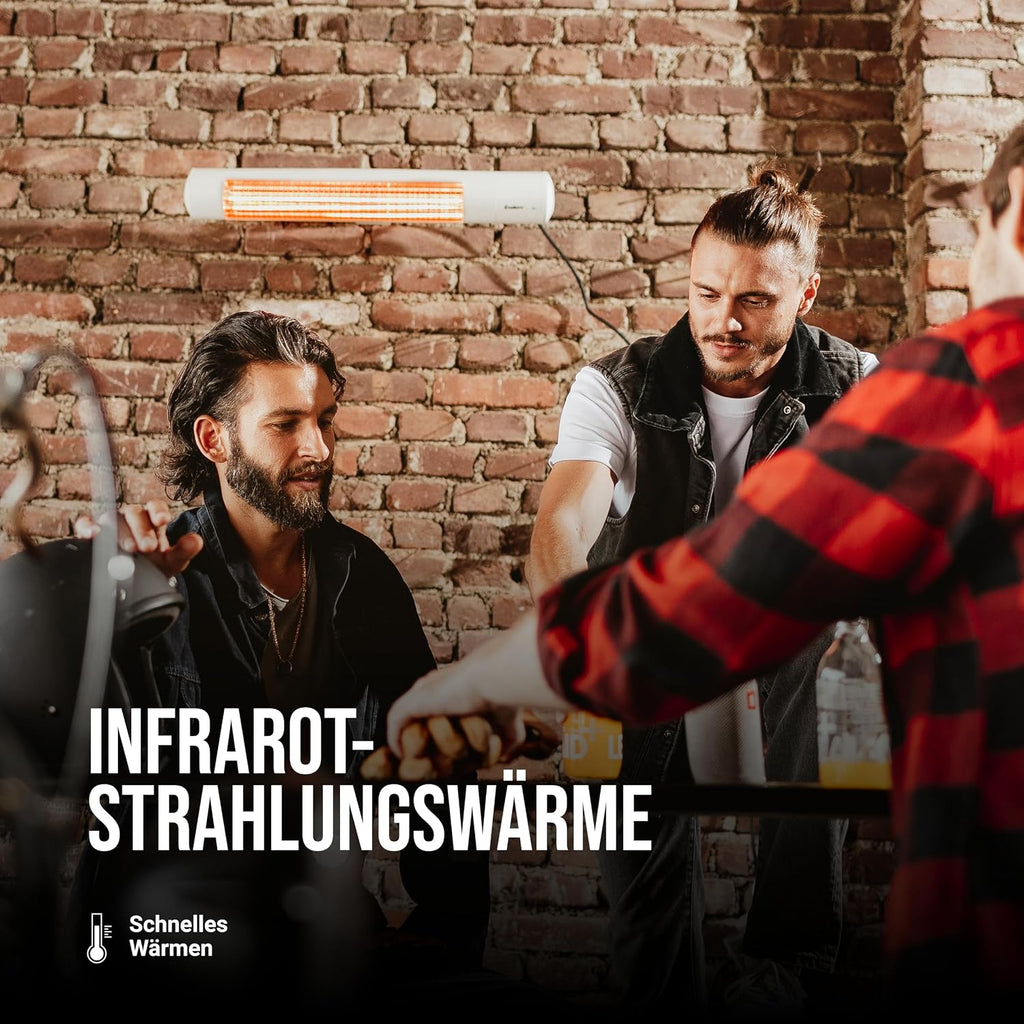 Enders Wandheizstrahler Oxeo White, Elektrostrahler, Heizpilz, Halogenstrahler, Infrarot-Strahlungswärme, 3 Leistungseinstellungen bis 2.000 W, Fernbedienung und Wandhalterung, Neigungswinkel #49286