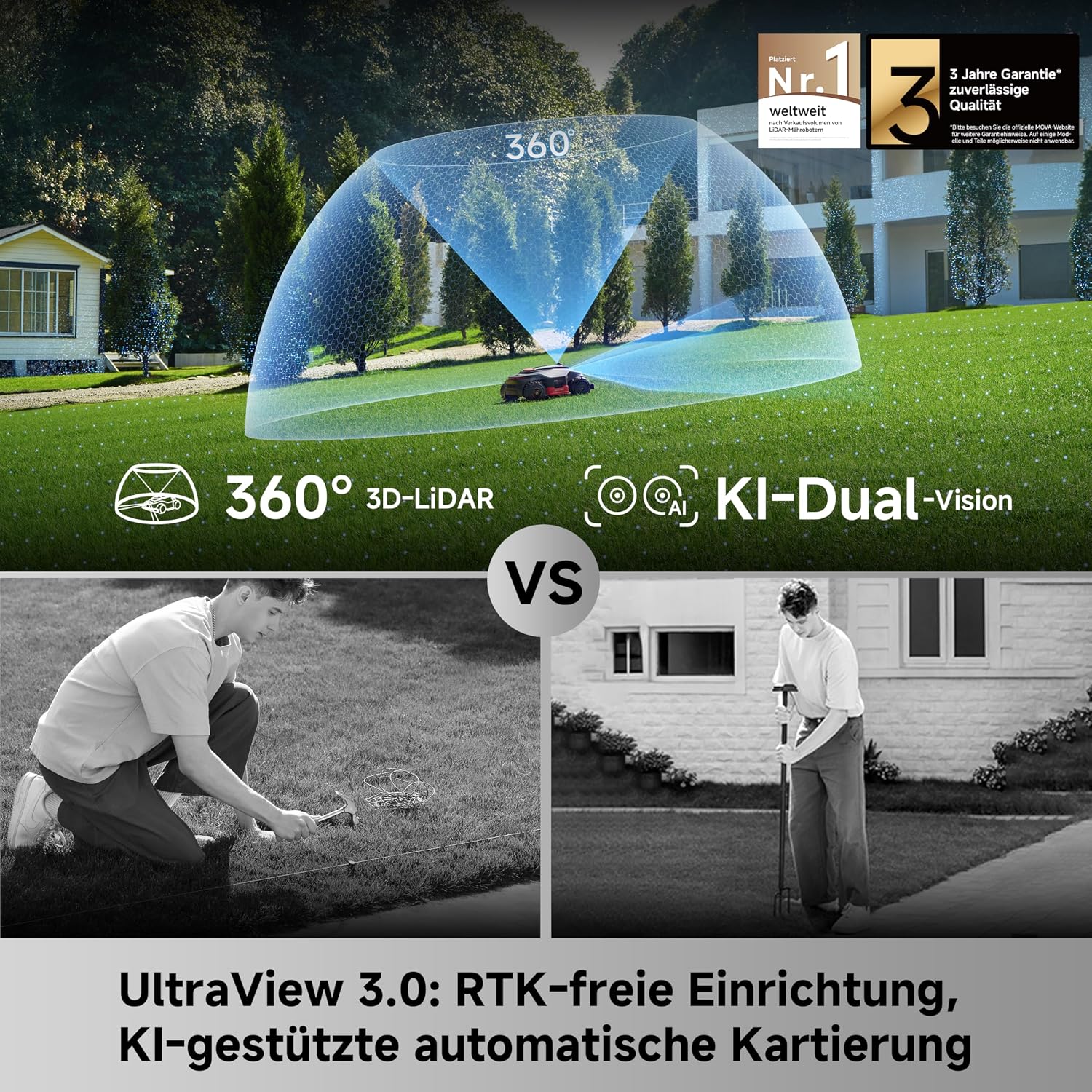 MOVA LiDAX Ultra 2000 AWD Mähroboter mit Garage, 3D LiDAR & KI Dual Vision