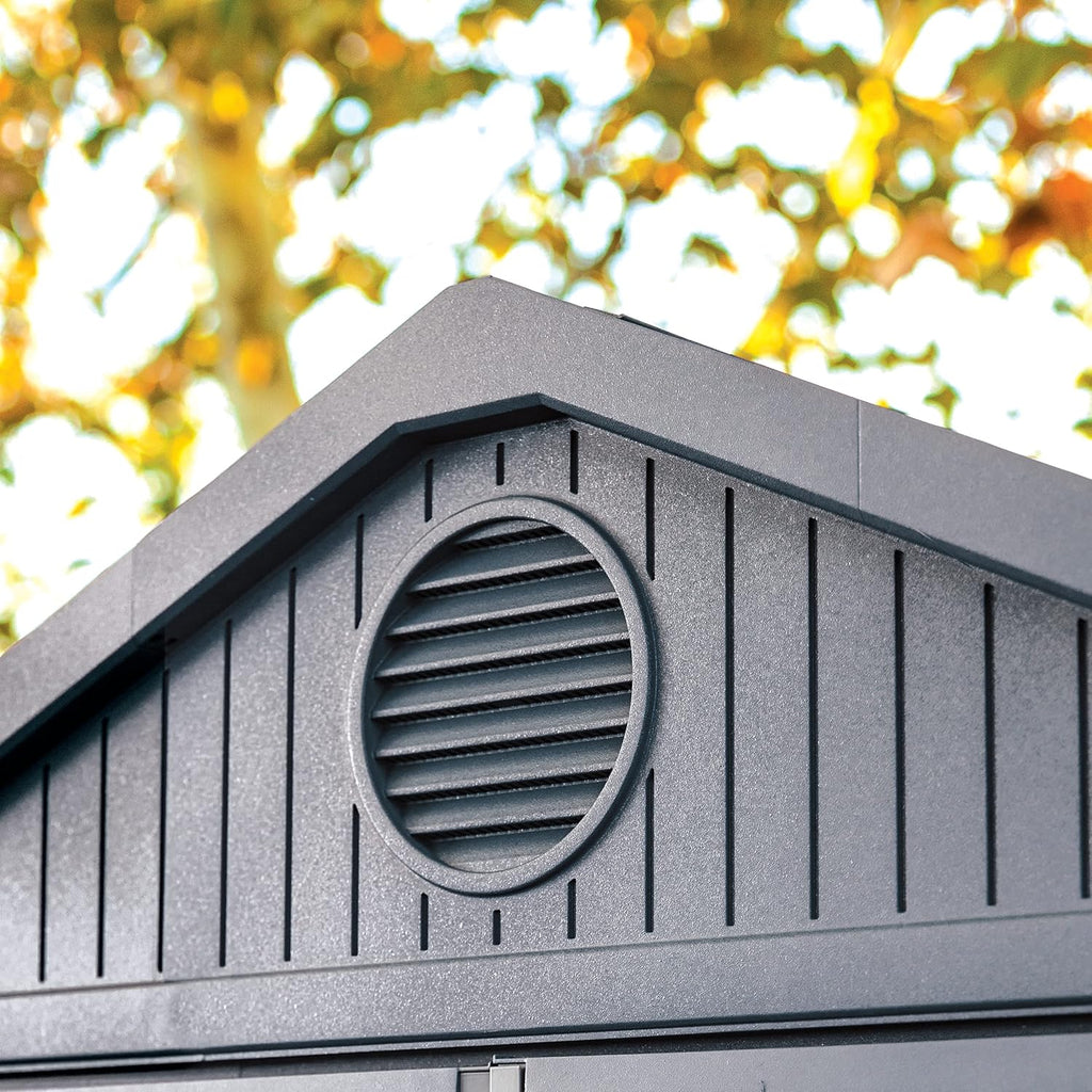 Keter Gerätehaus Darwin 6x8, Grau, Außenmaße 190x244x221cm, wartungsfrei, wetterfest, wasserdicht, mit Unterboden