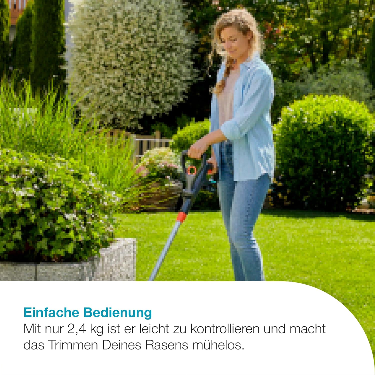 Gardena Akku-Rasentrimmer EasyCut 23/18V P4A Ready-to-Use Set: Leistungsstark, Leichtgewicht, Teleskopgriff, Neigbarer Trimmerkopf, Kabellos (14700-20)