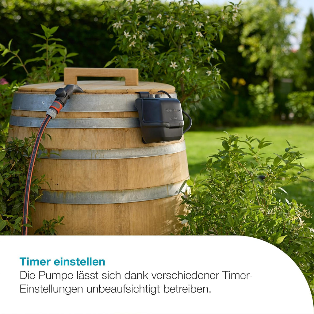 Gardena Akku-Regenfasspumpe 2400 ComfortAutomatic 18V P4A Ready-To-Use Set: Automatikfunktion, Leistungseinstellung, Timerfunktion, Konstanter Druck, Kabellos (14605-20)