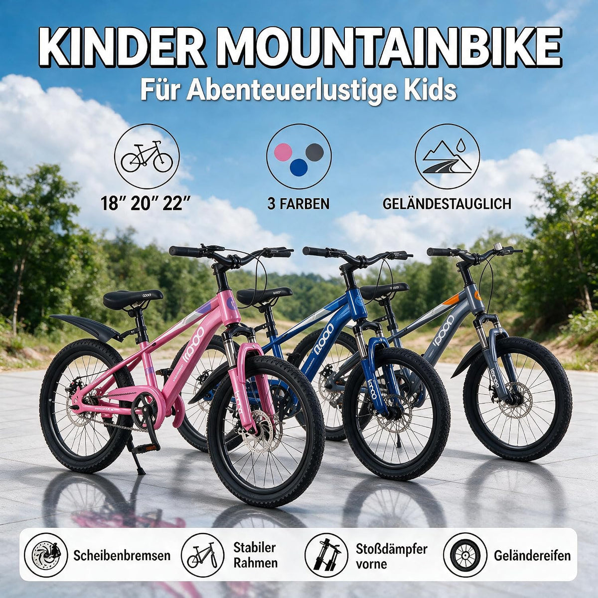 Kinderfahrrad Mountainbike für Jungen Mädchen 5-14 Jahre, 18/20/22 Zoll, Stoßdämpfer, Doppelscheibenbremse, Schlammbrett