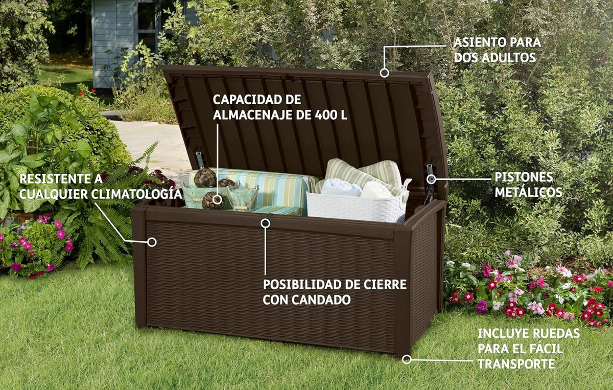 Keter Kissenbox Borneo, Braun, 416L Fassungsvermögen, Außenmaße: 130x70x63cm, Auflagenbox wasserdicht und wetterfest, für Outdoor geeignet, Keterbox