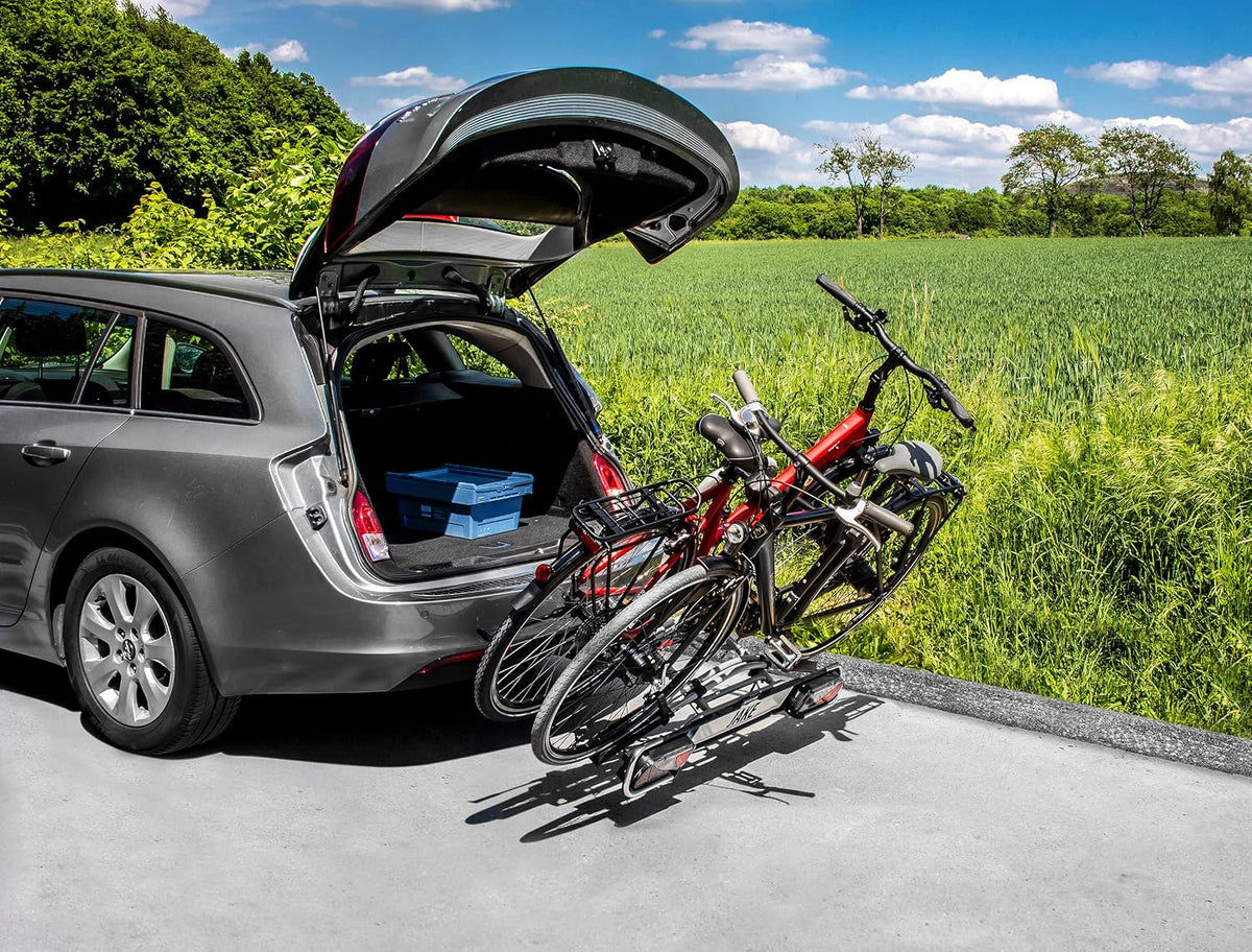 EUFAB 11510 Fahrradträger JAKE, E-Bike geeignet, teilweise vormontiert, erweiterbar, Diebstahlschutz, für 2 Fahrräder, für Anhängerkupplung
