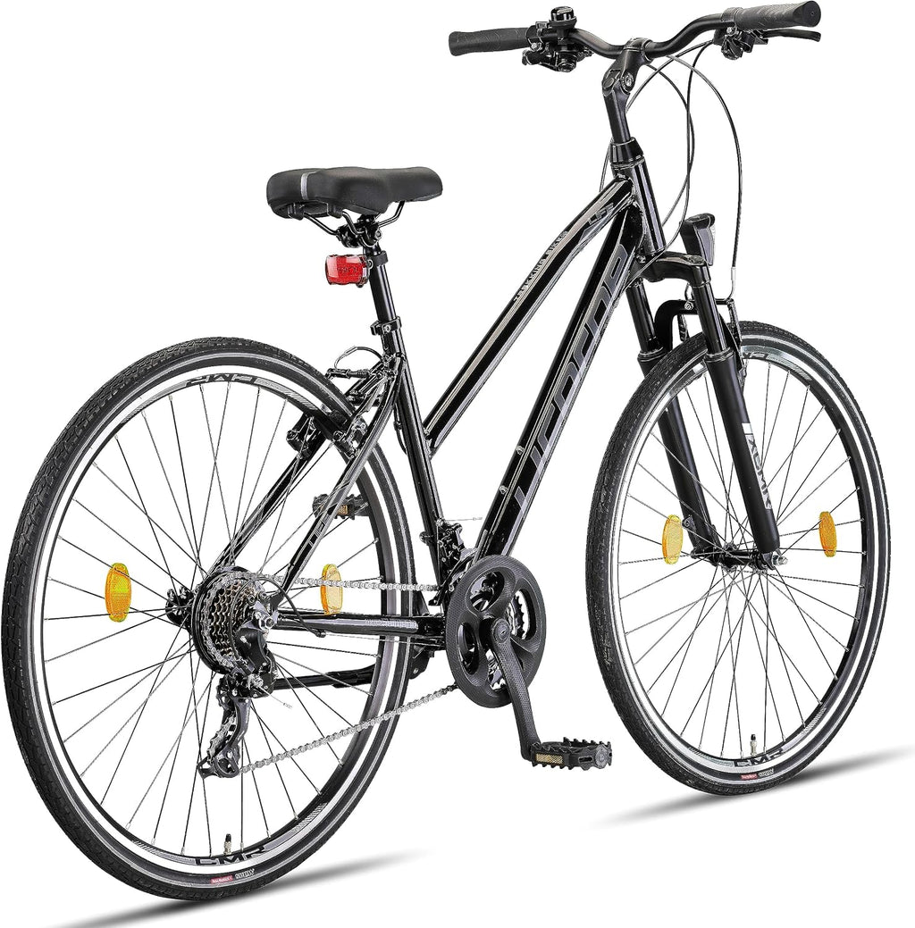 Licorne Bike Premium Trekking Bike in 28 Zoll - Fahrrad für Jungen, Mädchen, Damen und Herren - Shimano 21 Gang-Schaltung - Mountainbike - Crossbike - Life-L-V - Schwarz/Grau