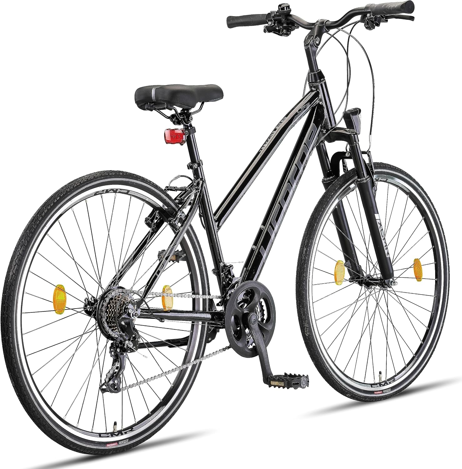 Licorne Bike Premium Trekking Bike in 28 Zoll - Fahrrad für Jungen, Mädchen, Damen und Herren - Shimano 21 Gang-Schaltung - Mountainbike - Crossbike - Life-L-V - Schwarz/Grau