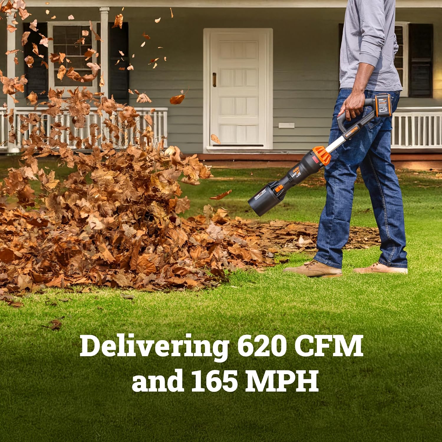 Worx Akku-Laubbläser, 40 V, 165 MPH, 620 CFM, PowerShare, bürstenloser Motor, leicht, nur Werkzeug