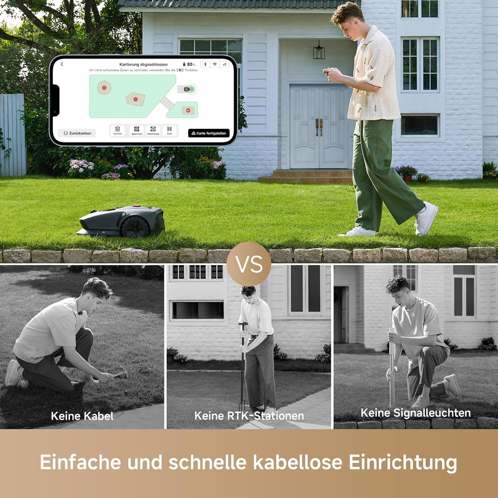 MOVA 600 Kit, Rasenmäher Roboter mit 81x Ersatzmesser, 360° 3D LiDAR Mähroboter ohne Begrenzungskabel & genaue Kartierung bis 800 m², Smarte Hindernisvermeidung, App-Steuerung, U-förmiges Schneiden