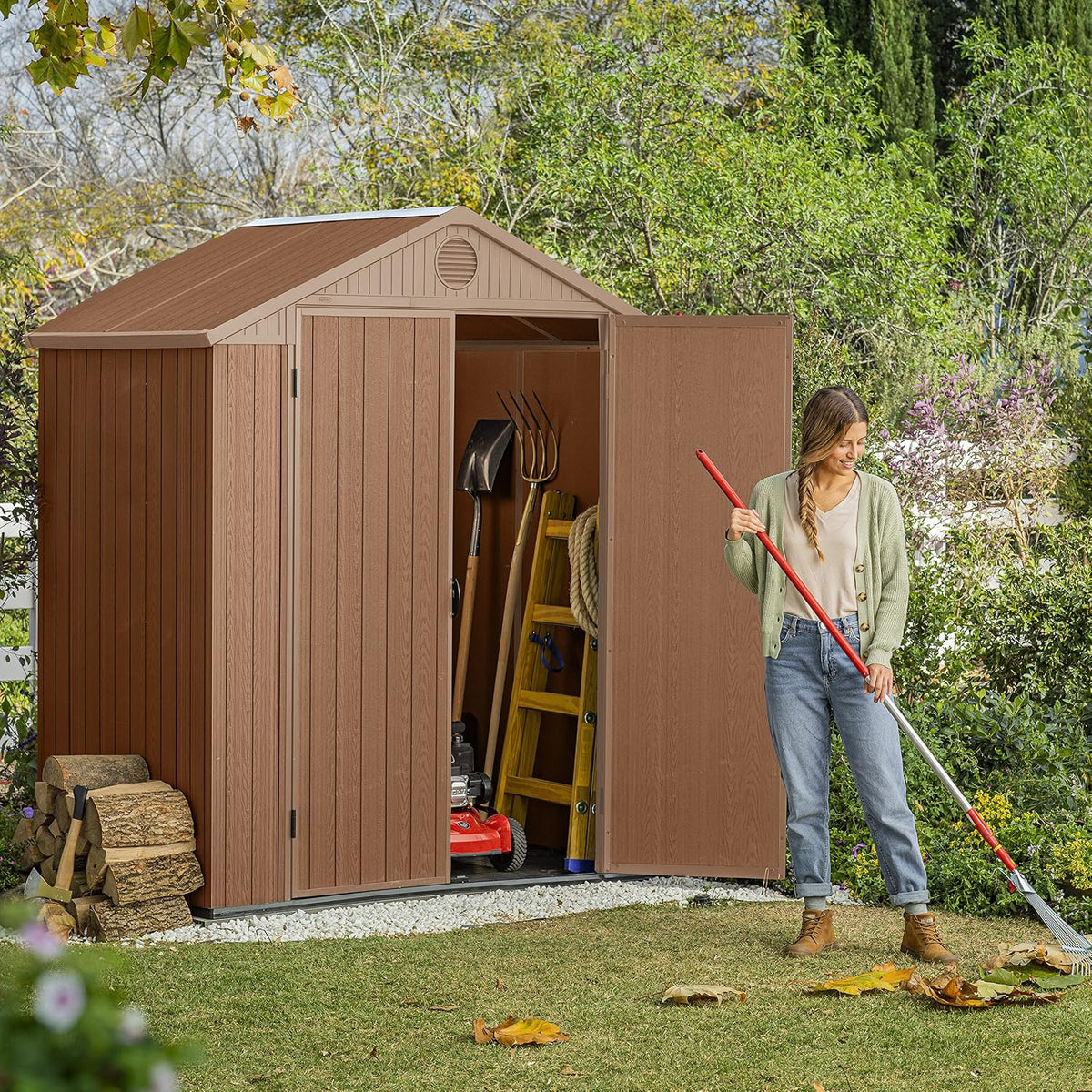 Keter Gerätehaus Darwin 6x4 DD, Braun, Außenmaße 190x122x221cm, wartungsfrei, Kunststoff,wetterfest, Gartenhaus Geräteschuppen Gartenhütte, Hütte für Gartengeräte