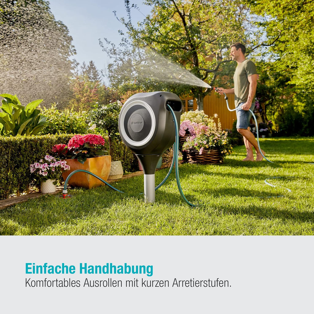 Gardena Garten - und Terrassen-Schlauchbox RollUp M: Wetterfeste Box mit RollUp-Technologie und 20 m Schlauch, Bewässerung von mittelgroßen Gärten mit Terrasse, automatisches Aufrollen (18615-20)