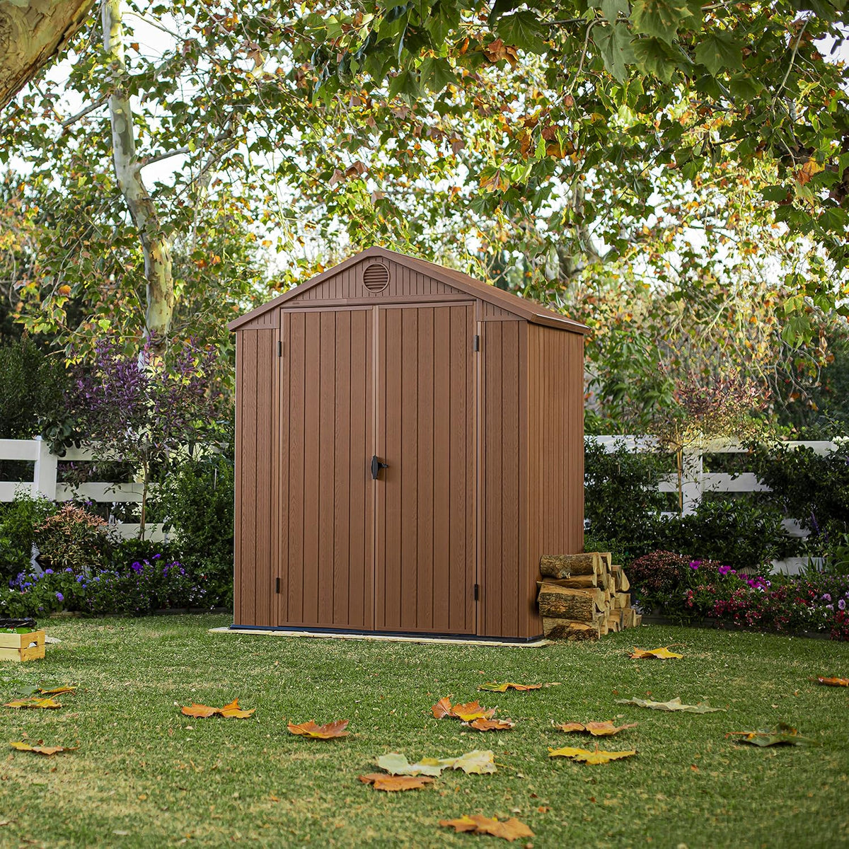 Keter Gerätehaus Darwin 6x4 DD, Braun, Außenmaße 190x122x221cm, wartungsfrei, Kunststoff,wetterfest, Gartenhaus Geräteschuppen Gartenhütte, Hütte für Gartengeräte