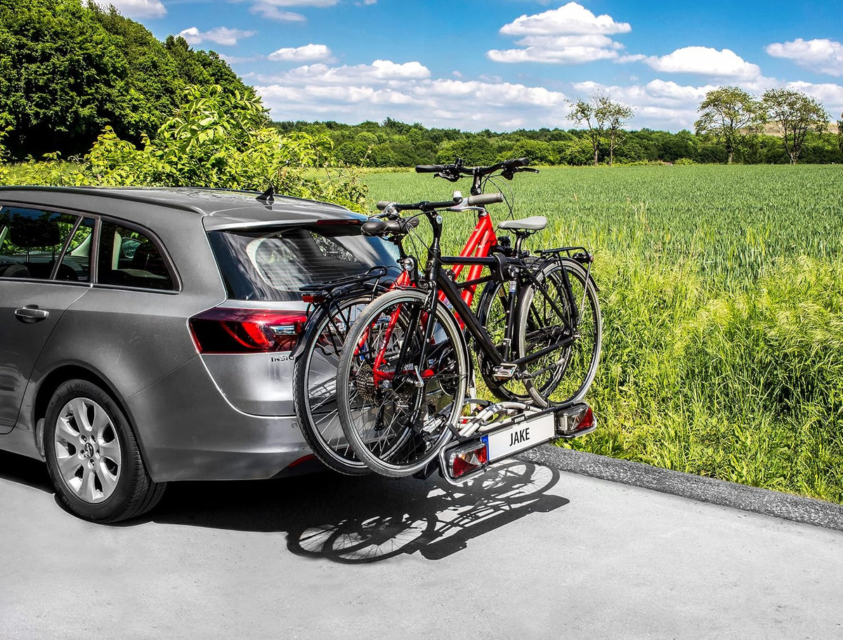 EUFAB 11510 Fahrradträger JAKE, E-Bike geeignet, teilweise vormontiert, erweiterbar, Diebstahlschutz, für 2 Fahrräder, für Anhängerkupplung