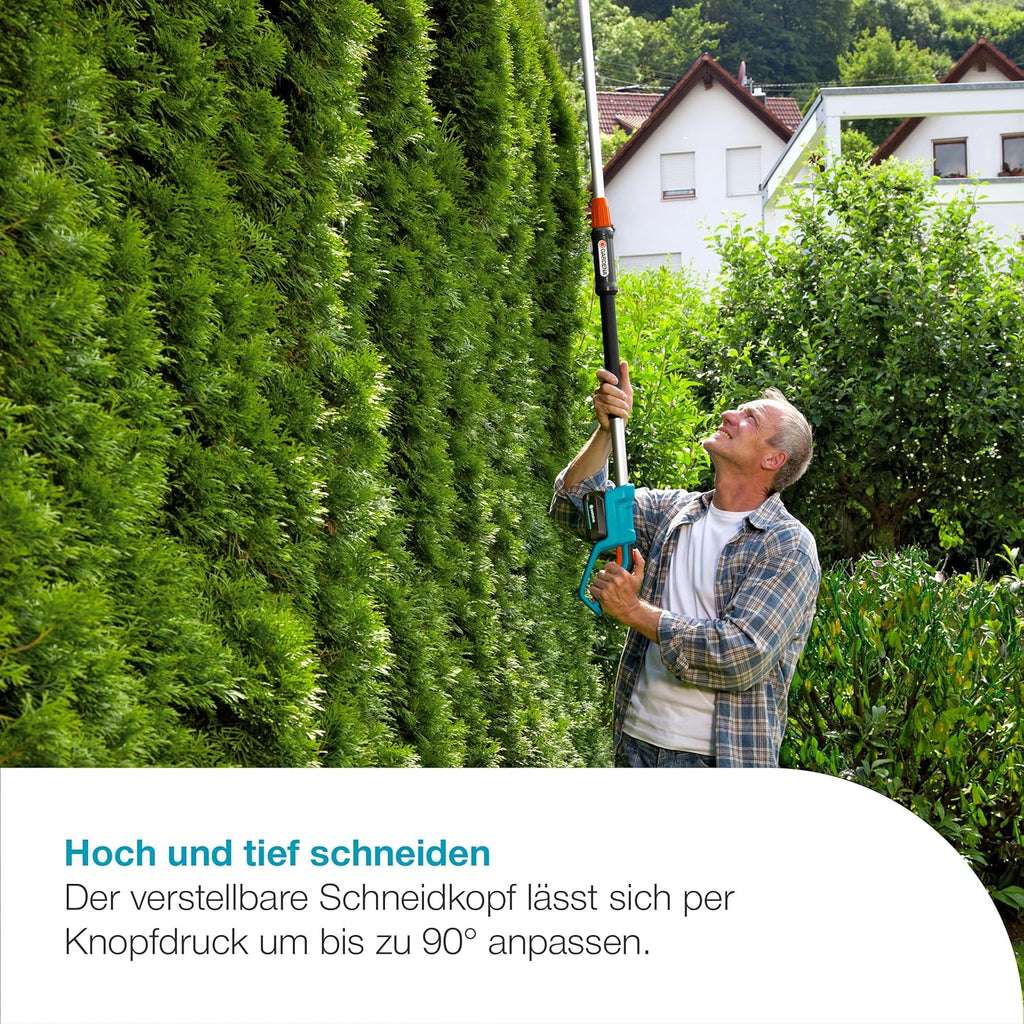 Gardena Akku-Teleskop-Heckenschere THS 42/18V P4A Ready-to-Use Set: Teleskopgriff, Reichweite bis 3 m, 42 cm Messer, Abwinkelbarer Kopf, Kabellos (14732-20)