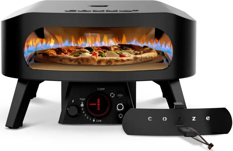 COZZE Gas-Pizzaofen CLASSIC Black Edition 34 cm (13") – Mit rotierendem Pizzastein & Hitzeschild für perfekte Backergebnisse