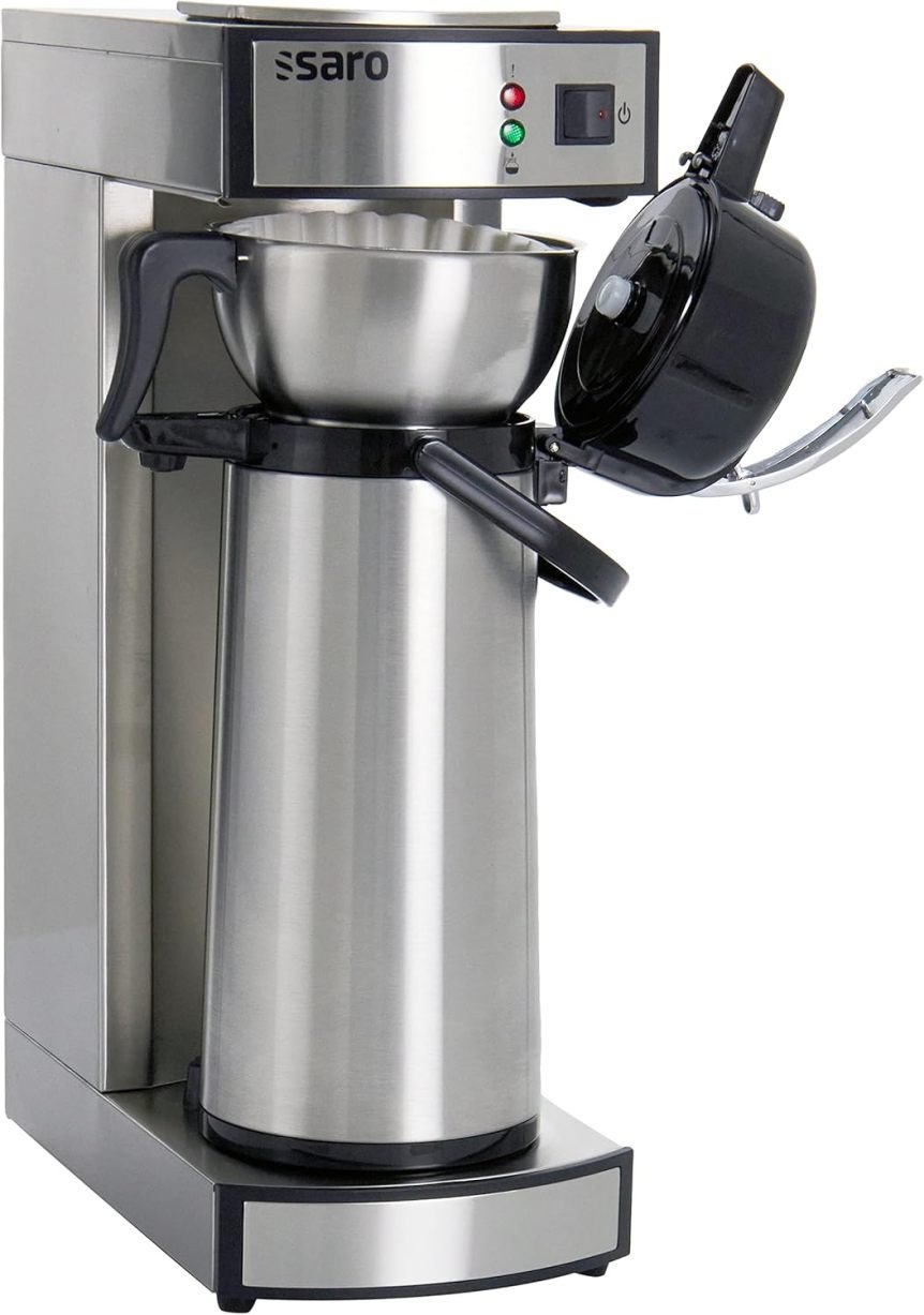 Saro Thermo Kaffeemaschine mit Korbfilter und Thermoskanne Industriekaffeemaschine mit Pumpkanne (2,2 Liter, ca. 10 Tassen Kaffee, Brüh- & Warmhaltefunktion), silber 1