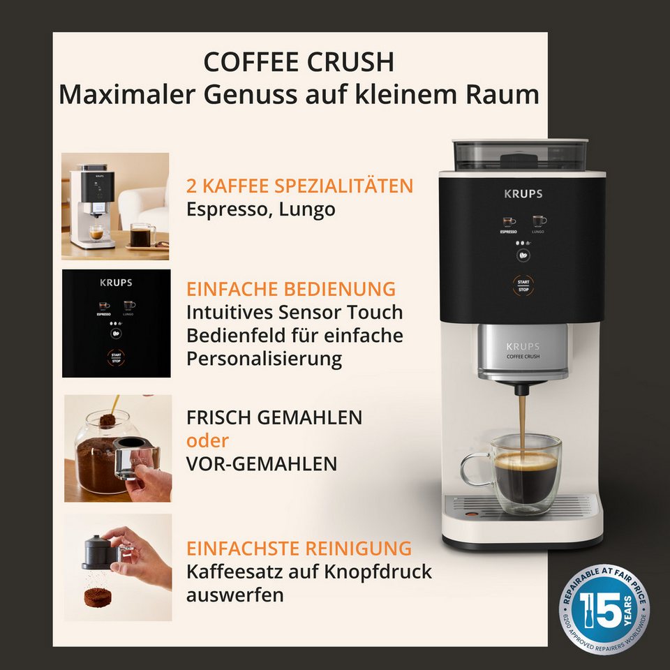 Krups Kaffeevollautomat Coffee Crush SA4001, Elfenbein